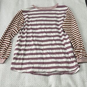 Girls' Striped Long Sleeve Top - Mauve & Brown